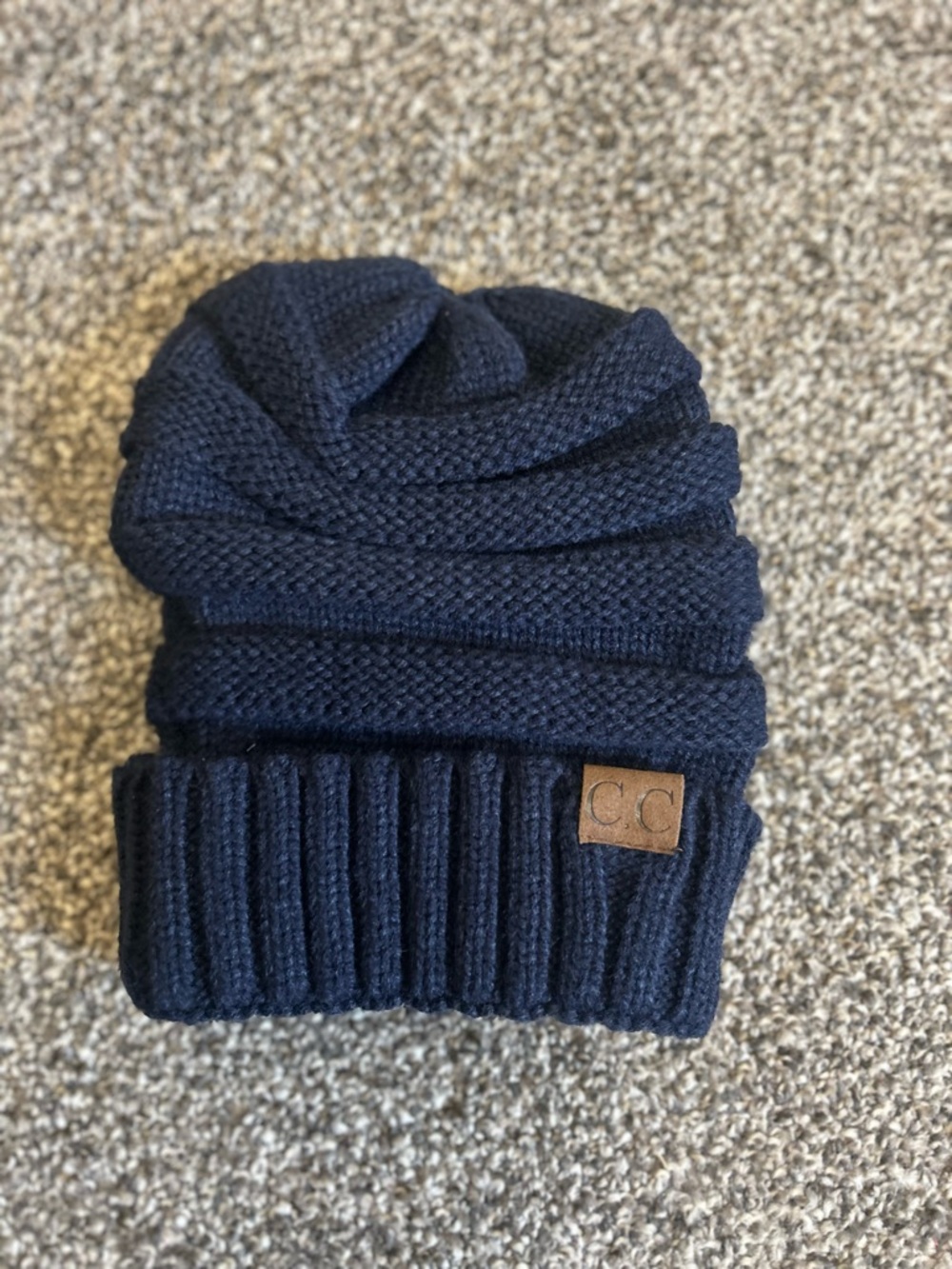 CC Boutique Navy Knit Beanie with Fold Cuff